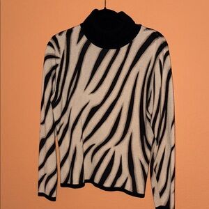 Talbots Petites Black and Cream Zebra Turtleneck Sweater